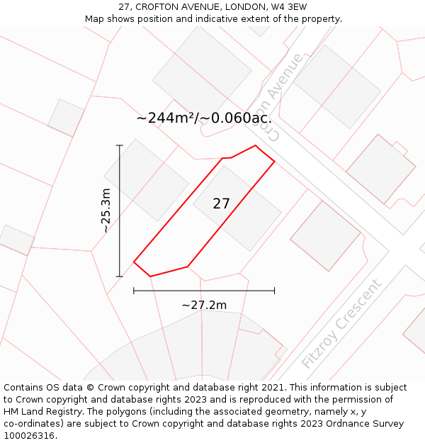 27, CROFTON AVENUE, LONDON, W4 3EW: Plot and title map