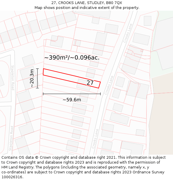 27, CROOKS LANE, STUDLEY, B80 7QX: Plot and title map