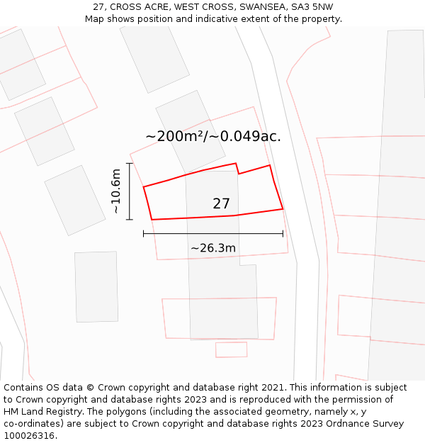 27, CROSS ACRE, WEST CROSS, SWANSEA, SA3 5NW: Plot and title map
