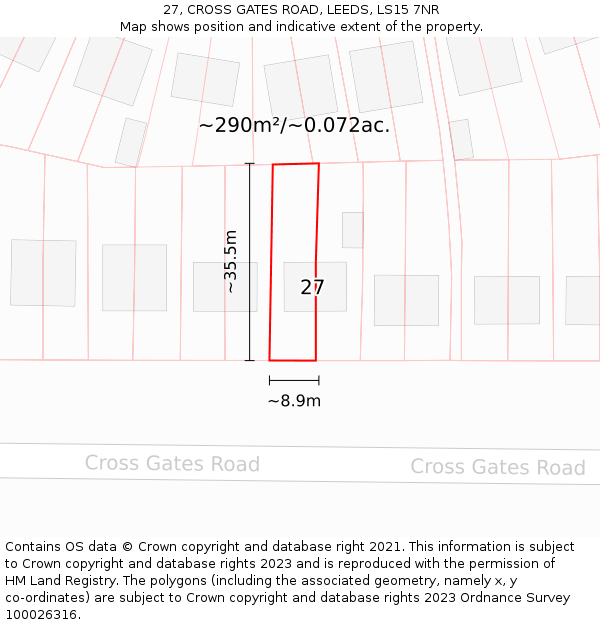 27, CROSS GATES ROAD, LEEDS, LS15 7NR: Plot and title map