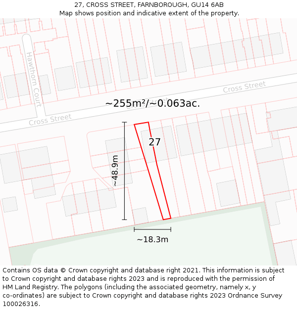 27, CROSS STREET, FARNBOROUGH, GU14 6AB: Plot and title map