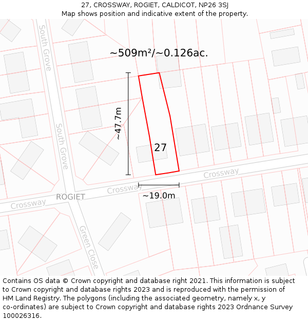 27, CROSSWAY, ROGIET, CALDICOT, NP26 3SJ: Plot and title map