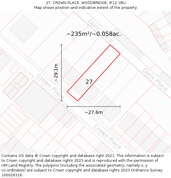 27, CROWN PLACE, WOODBRIDGE, IP12 1BU: Plot and title map