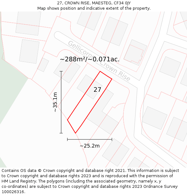 27, CROWN RISE, MAESTEG, CF34 0JY: Plot and title map