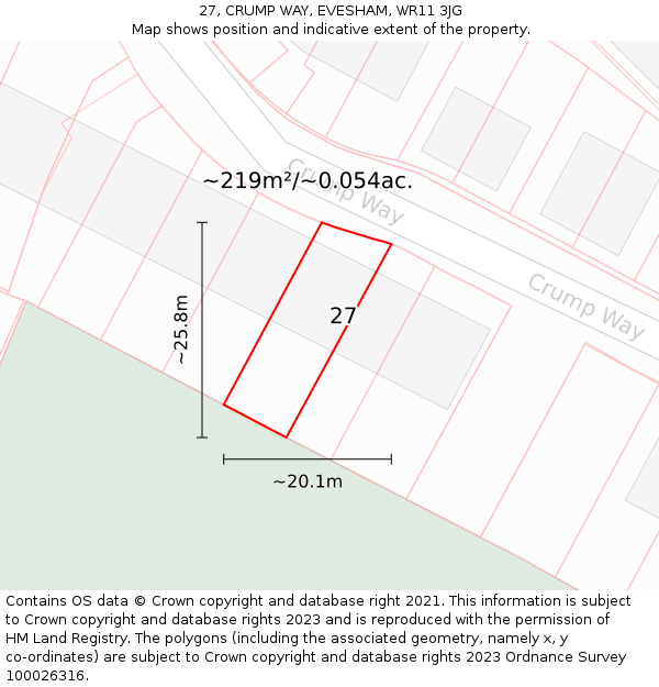 27, CRUMP WAY, EVESHAM, WR11 3JG: Plot and title map