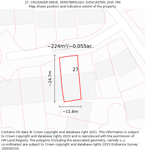 27, CRUSADER DRIVE, SPROTBROUGH, DONCASTER, DN5 7RX: Plot and title map