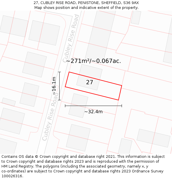 27, CUBLEY RISE ROAD, PENISTONE, SHEFFIELD, S36 9AX: Plot and title map