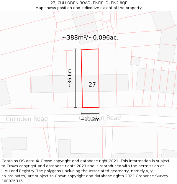 27, CULLODEN ROAD, ENFIELD, EN2 8QE: Plot and title map