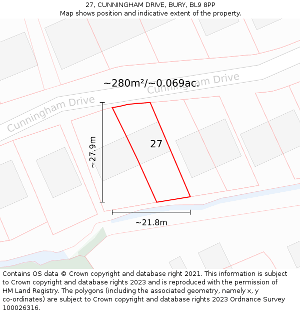 27, CUNNINGHAM DRIVE, BURY, BL9 8PP: Plot and title map