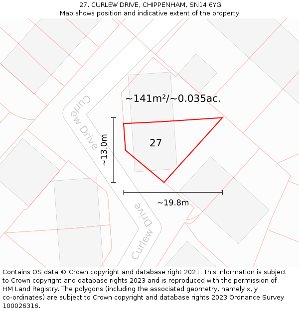 27, CURLEW DRIVE, CHIPPENHAM, SN14 6YG: Plot and title map