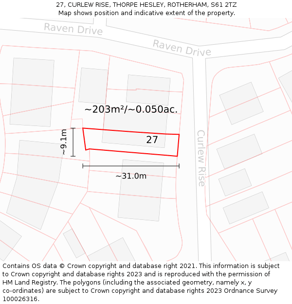 27, CURLEW RISE, THORPE HESLEY, ROTHERHAM, S61 2TZ: Plot and title map