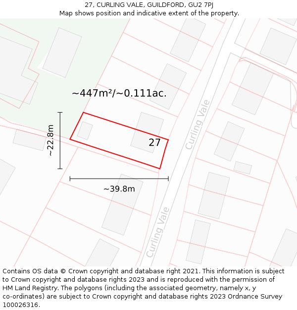 27, CURLING VALE, GUILDFORD, GU2 7PJ: Plot and title map
