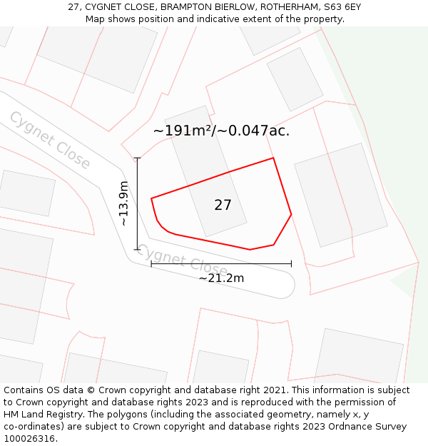 27, CYGNET CLOSE, BRAMPTON BIERLOW, ROTHERHAM, S63 6EY: Plot and title map