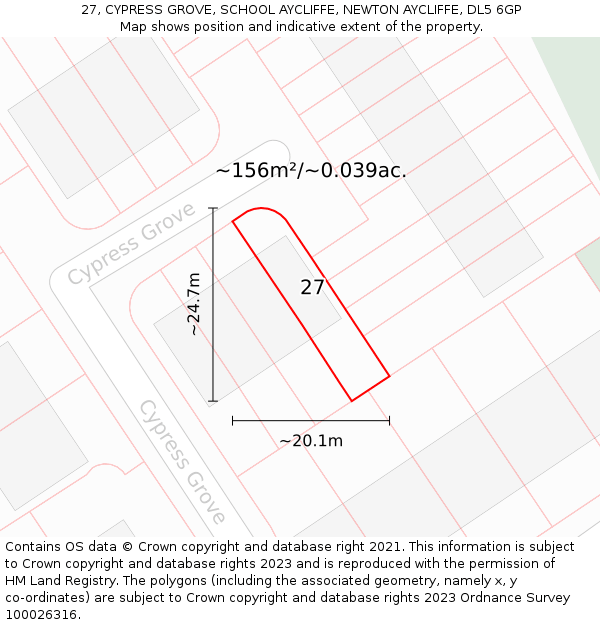 27, CYPRESS GROVE, SCHOOL AYCLIFFE, NEWTON AYCLIFFE, DL5 6GP: Plot and title map