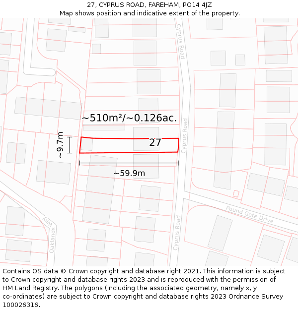 27, CYPRUS ROAD, FAREHAM, PO14 4JZ: Plot and title map