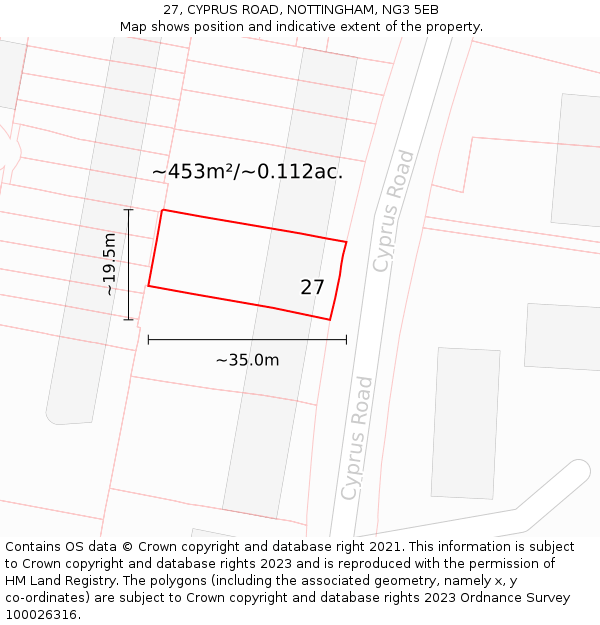 27, CYPRUS ROAD, NOTTINGHAM, NG3 5EB: Plot and title map