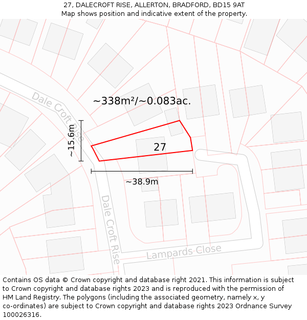 27, DALECROFT RISE, ALLERTON, BRADFORD, BD15 9AT: Plot and title map