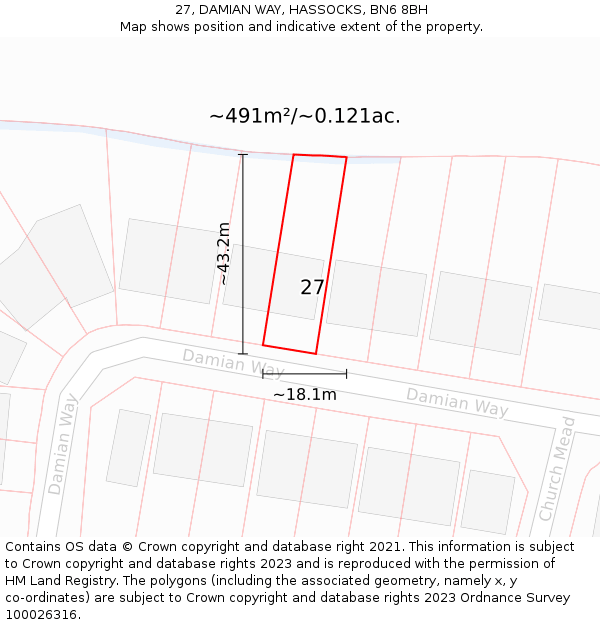 27, DAMIAN WAY, HASSOCKS, BN6 8BH: Plot and title map