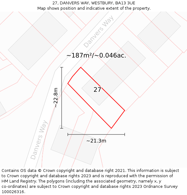 27, DANVERS WAY, WESTBURY, BA13 3UE: Plot and title map