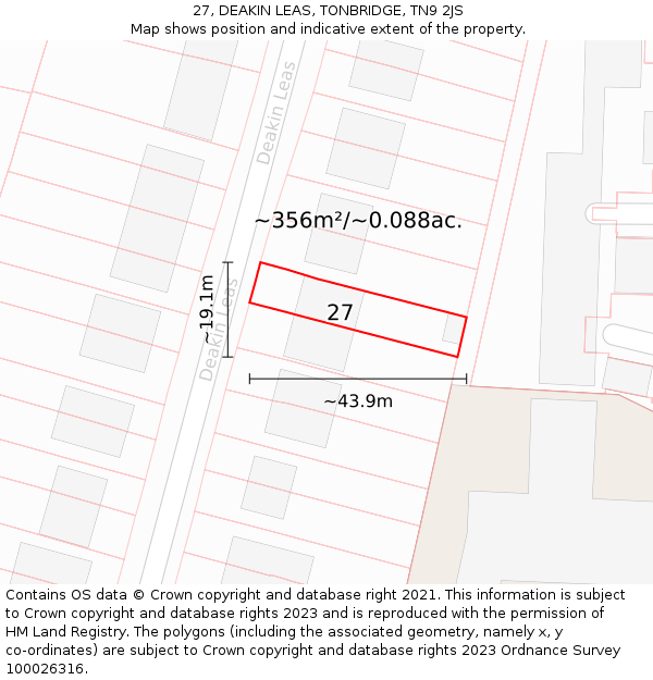 27, DEAKIN LEAS, TONBRIDGE, TN9 2JS: Plot and title map