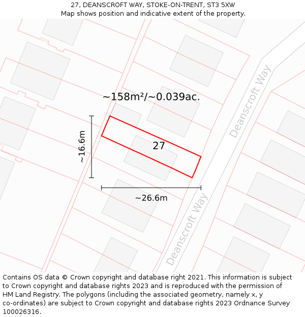 27, DEANSCROFT WAY, STOKE-ON-TRENT, ST3 5XW: Plot and title map