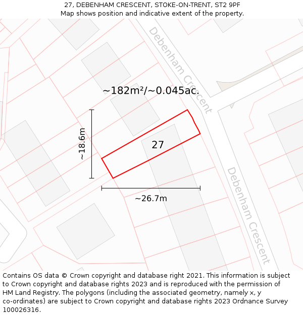 27, DEBENHAM CRESCENT, STOKE-ON-TRENT, ST2 9PF: Plot and title map