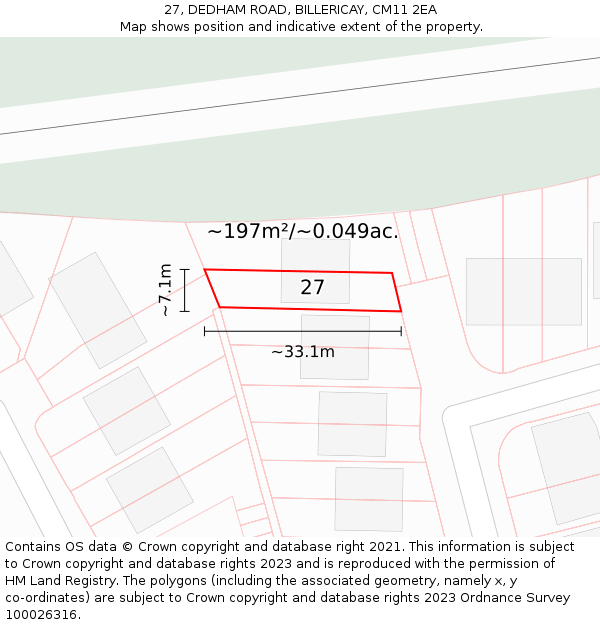 27, DEDHAM ROAD, BILLERICAY, CM11 2EA: Plot and title map