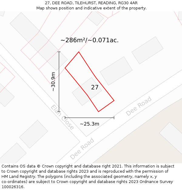 27, DEE ROAD, TILEHURST, READING, RG30 4AR: Plot and title map
