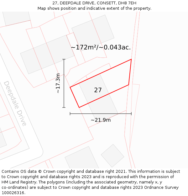 27, DEEPDALE DRIVE, CONSETT, DH8 7EH: Plot and title map