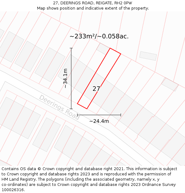 27, DEERINGS ROAD, REIGATE, RH2 0PW: Plot and title map