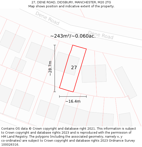 27, DENE ROAD, DIDSBURY, MANCHESTER, M20 2TG: Plot and title map