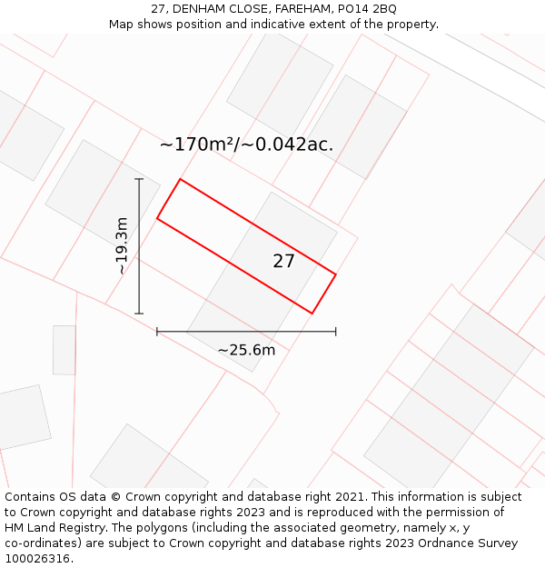 27, DENHAM CLOSE, FAREHAM, PO14 2BQ: Plot and title map