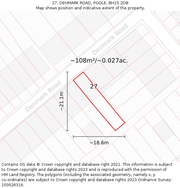 27, DENMARK ROAD, POOLE, BH15 2DB: Plot and title map