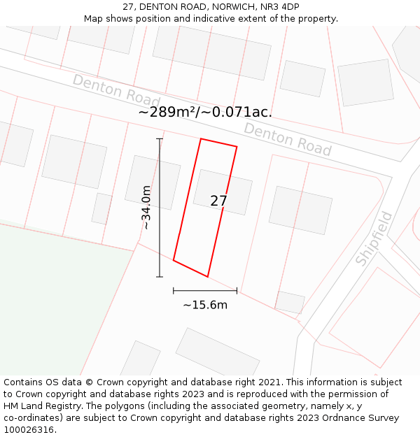 27, DENTON ROAD, NORWICH, NR3 4DP: Plot and title map