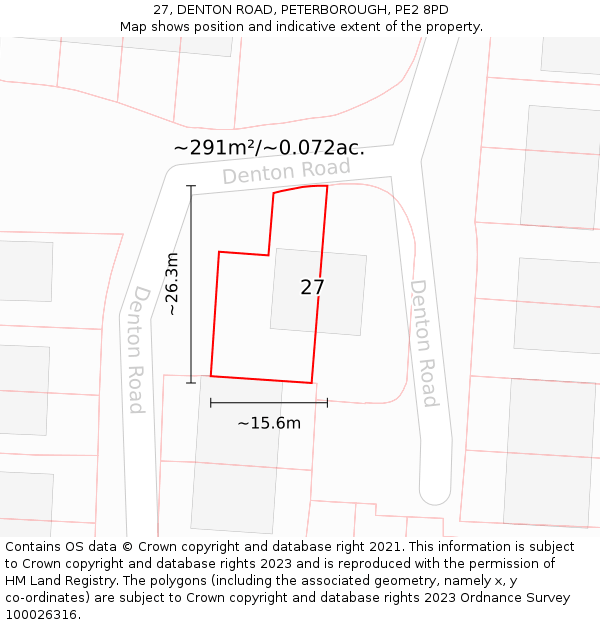 27, DENTON ROAD, PETERBOROUGH, PE2 8PD: Plot and title map