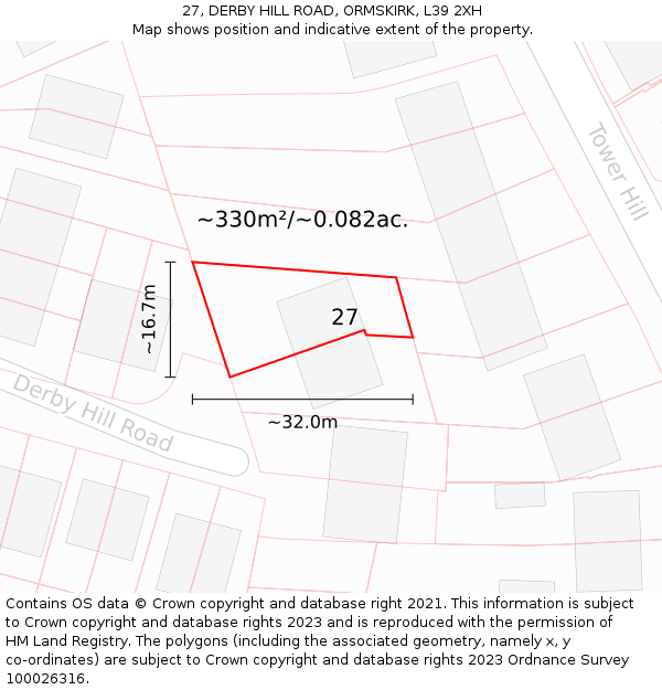 27, DERBY HILL ROAD, ORMSKIRK, L39 2XH: Plot and title map