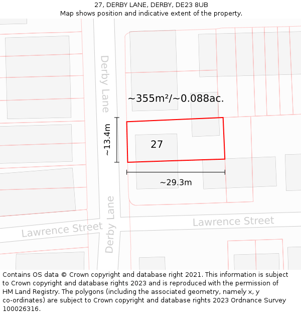 27, DERBY LANE, DERBY, DE23 8UB: Plot and title map