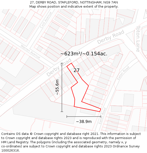 27, DERBY ROAD, STAPLEFORD, NOTTINGHAM, NG9 7AN: Plot and title map