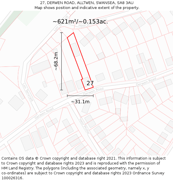 27, DERWEN ROAD, ALLTWEN, SWANSEA, SA8 3AU: Plot and title map