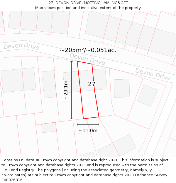27, DEVON DRIVE, NOTTINGHAM, NG5 2ET: Plot and title map
