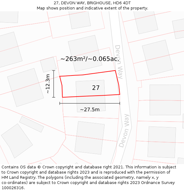 27, DEVON WAY, BRIGHOUSE, HD6 4DT: Plot and title map