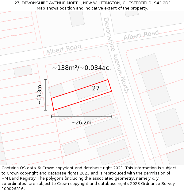 27, DEVONSHIRE AVENUE NORTH, NEW WHITTINGTON, CHESTERFIELD, S43 2DF: Plot and title map