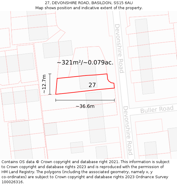 27, DEVONSHIRE ROAD, BASILDON, SS15 6AU: Plot and title map