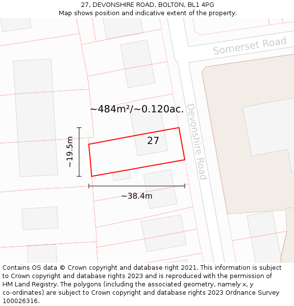 27, DEVONSHIRE ROAD, BOLTON, BL1 4PG: Plot and title map