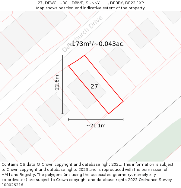 27, DEWCHURCH DRIVE, SUNNYHILL, DERBY, DE23 1XP: Plot and title map