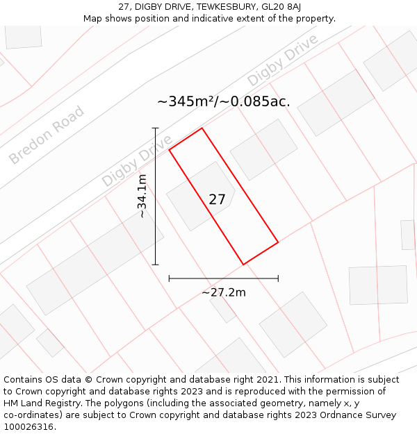 27, DIGBY DRIVE, TEWKESBURY, GL20 8AJ: Plot and title map
