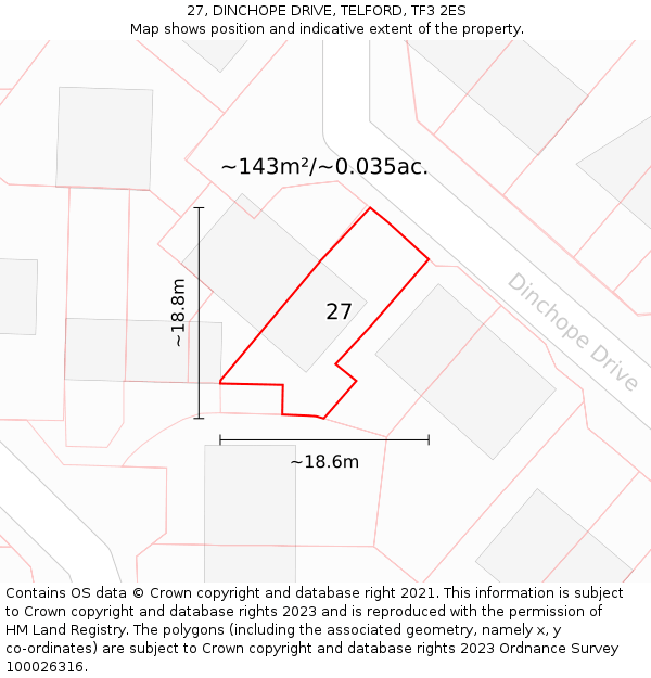 27, DINCHOPE DRIVE, TELFORD, TF3 2ES: Plot and title map
