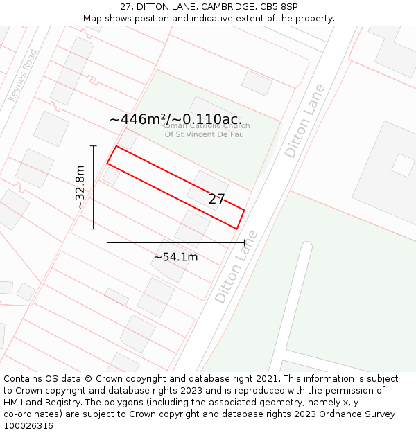27, DITTON LANE, CAMBRIDGE, CB5 8SP: Plot and title map