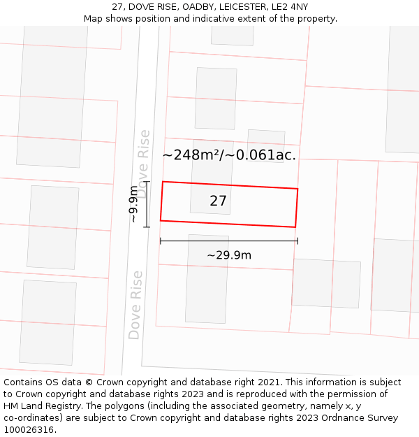 27, DOVE RISE, OADBY, LEICESTER, LE2 4NY: Plot and title map