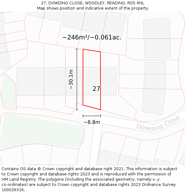 27, DOWDING CLOSE, WOODLEY, READING, RG5 4NL: Plot and title map